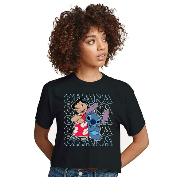 Lilo & Stitch - Lilo And Stitch Ohana Repeated - Juniors Cropped Cotton Blend T-Shirt