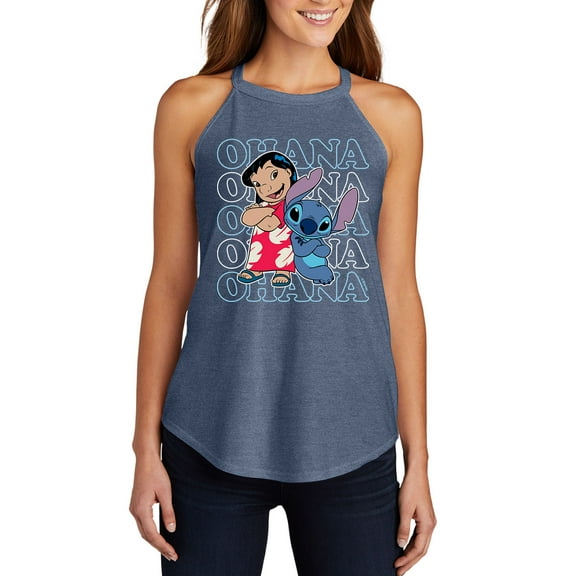 Lilo & Stitch - Lilo And Stitch Ohana Repeated - Juniors High Neck Tank Top
