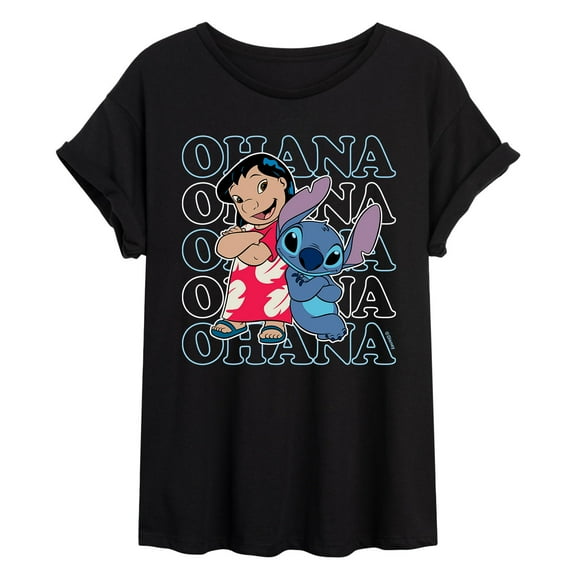 Lilo & Stitch - Lilo And Stitch Ohana Repeated - Juniors Ideal Flowy Muscle T-Shirt