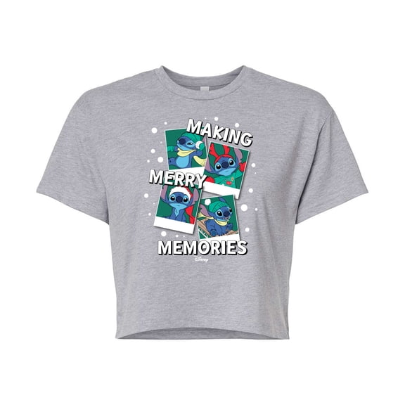 Lilo & Stitch - Making Merry Memories - Juniors Cropped Cotton Blend T-Shirt