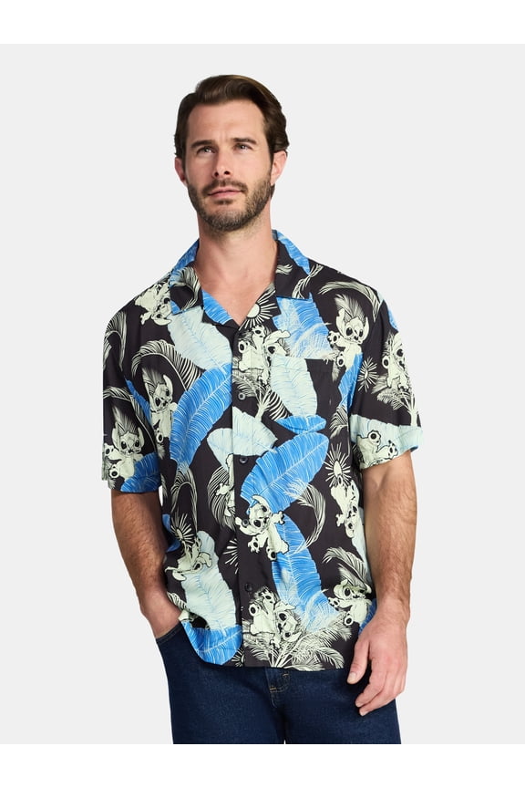 Lilo and Stitch Men's and Big Men's Graphic Button Up Shirt, Sizes S-3XL