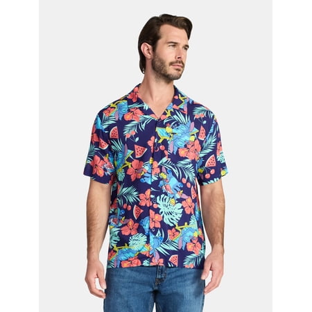 Lilo & Stitch Men's and Big Men's Graphic Button-Up Shirt, Sizes XS-5XL