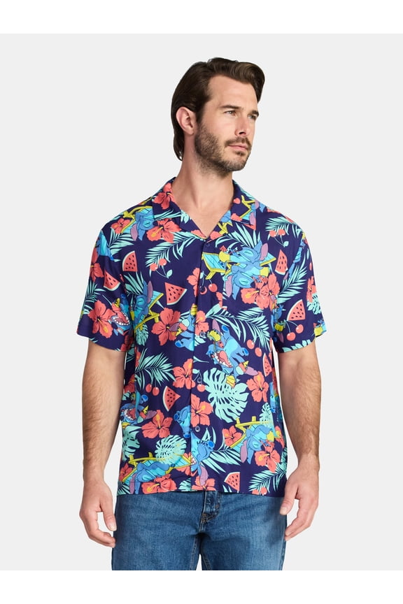 Men's and Big Men's Graphic Button-Up Shirt, Sizes XS-5XL