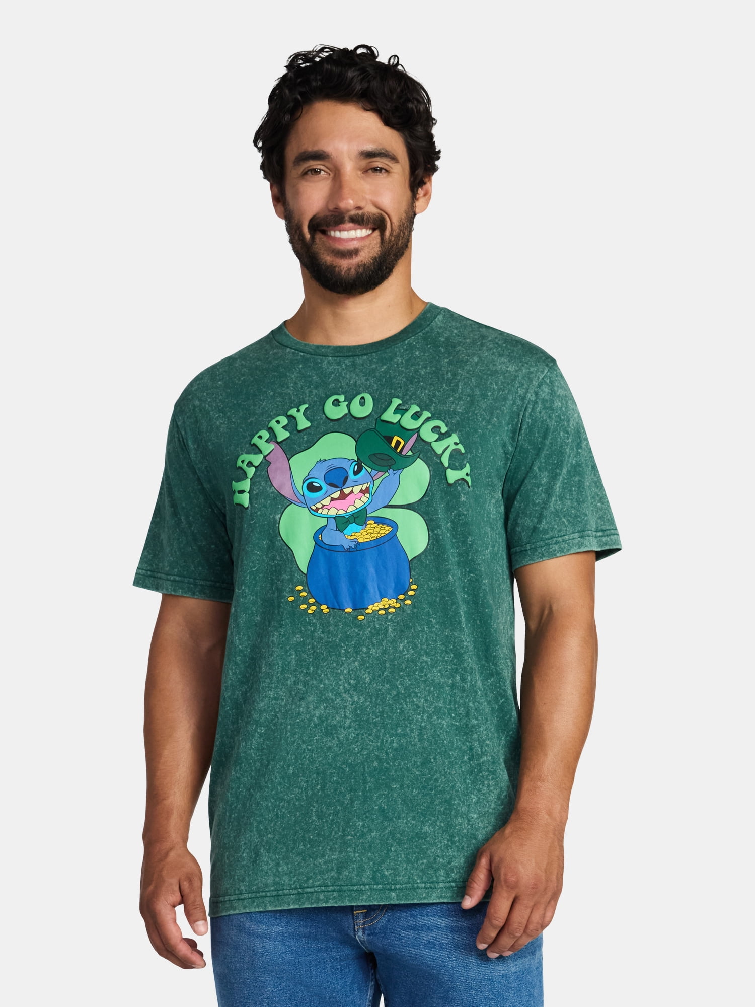 St. Patrick's Day Men's and Big Men's Disney Lilo & Stitch Graphic Tee Shirt, Sizes XS-5XL