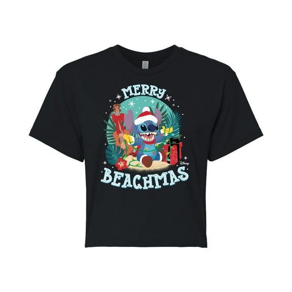 Lilo & Stitch - Merry Beachmas - Juniors Cropped Cotton Blend T-Shirt