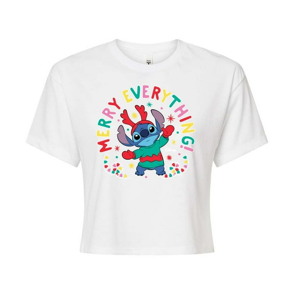 Lilo & Stitch - Merry Everything - Juniors Cropped Cotton Blend T-Shirt