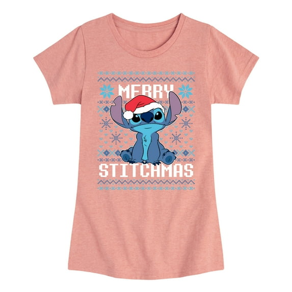 Lilo & Stitch - Merry Stitchmas Christmas Cross stitch - Girls Fitted Short Sleeve Graphic T-Shirt