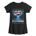 thumbnail image 1 of Lilo & Stitch - Merry Stitchmas Christmas Cross stitch - Girls Fitted Short Sleeve Graphic T-Shirt, 1 of 4