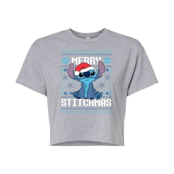 Lilo & Stitch - Merry Stitchmas - Juniors Cropped Cotton Blend T-Shirt