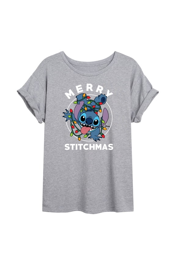 - Merry Stitchmas - Juniors Oversized Graphic T-Shirt