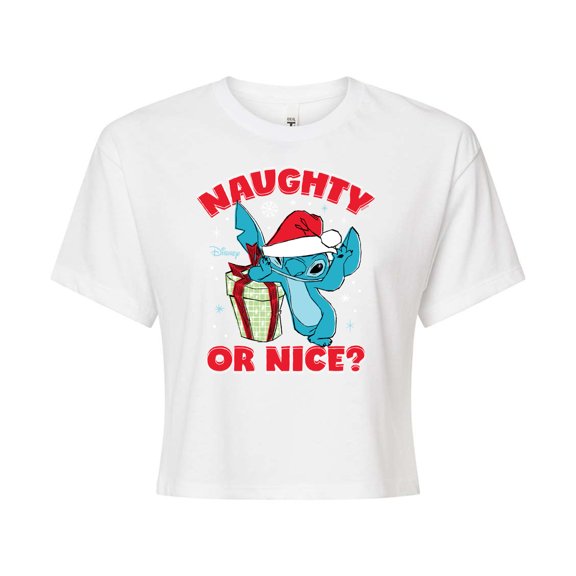 Lilo & Stitch - Naughty Or Nice - Juniors Cropped Cotton Blend T-Shirt