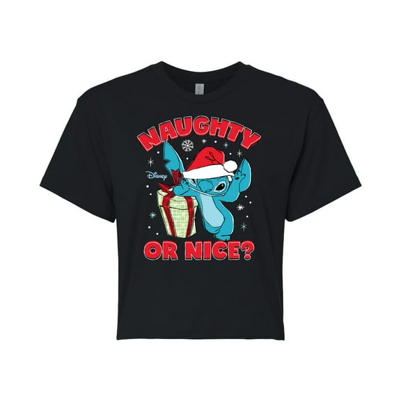 Lilo & Stitch - Naughty Or Nice - Juniors Cropped Cotton Blend T-Shirt