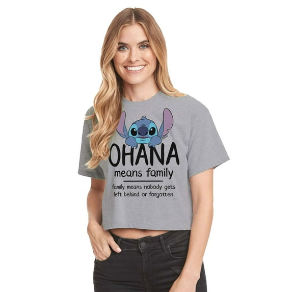 Lilo & Stitch - Ohana Means Family - Juniors Cropped Cotton Blend T-Shirt