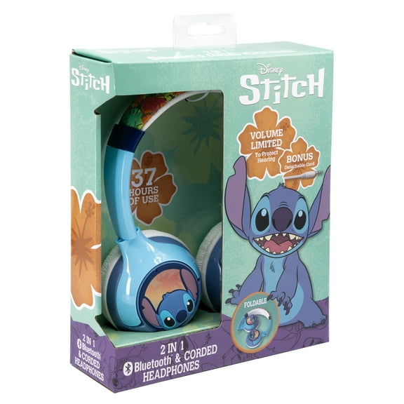 Ekids, Disney, Lilo & Stitch Headphones for Kids, Children Ages 6 and up, Bluetooth and Corded, Over-Ear Headphones