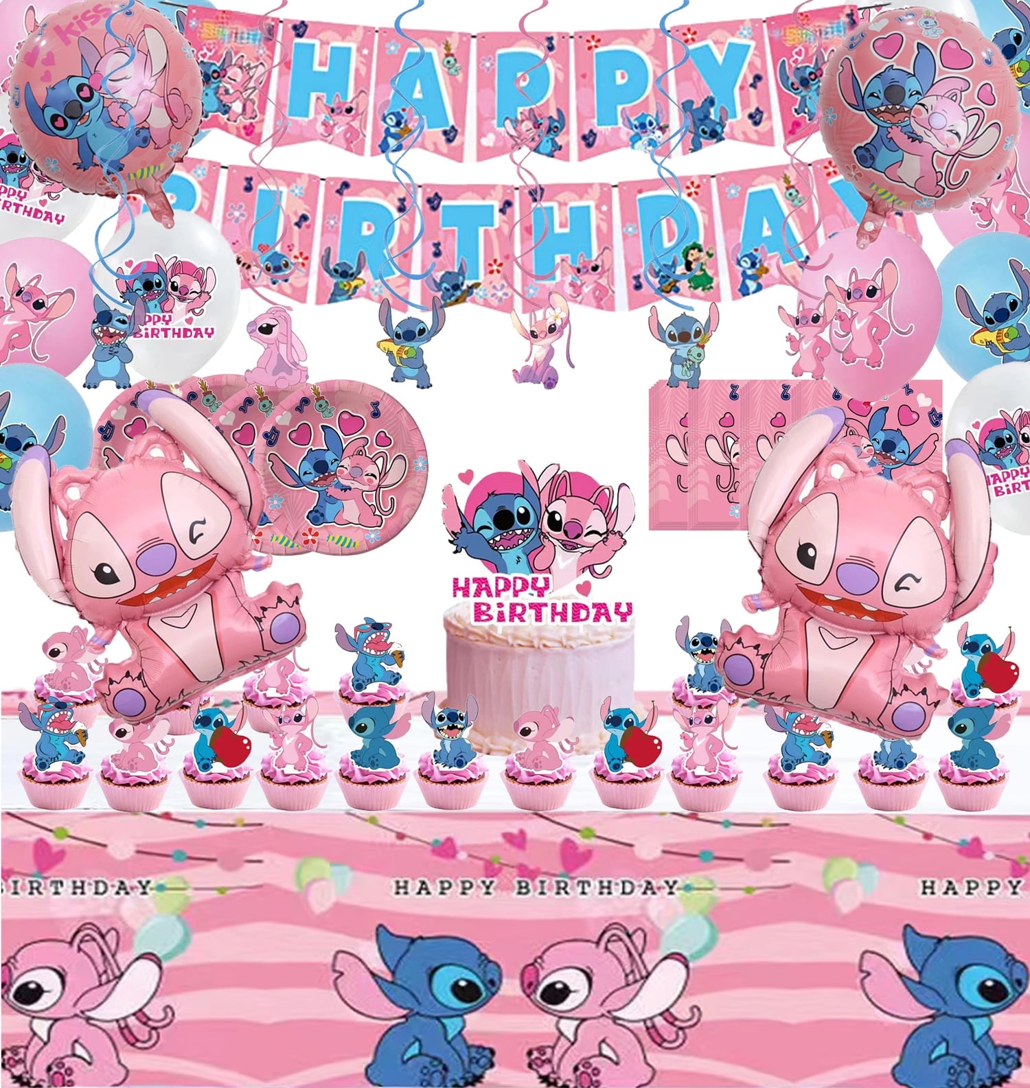Cartoon Party Supplies, Birthday Decorations Set Include Banner, Balloons, Cake Cupcake Toppers,Spiral Lifters,Plates,Napkins, Tablecloth for Girls and Boys Theme Party Decorations