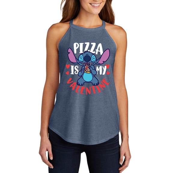 Lilo & Stitch - Pizza Is My Valentine - Juniors High Neck Tank Top