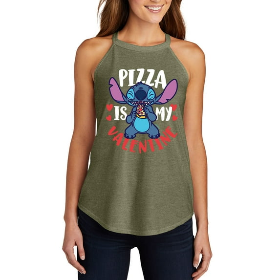 Lilo & Stitch - Pizza Is My Valentine - Juniors High Neck Tank Top