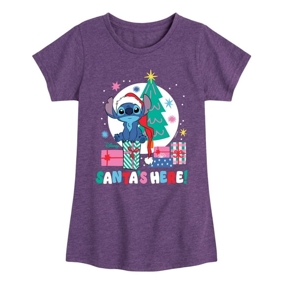 Lilo & Stitch - Santas Here - Girls Fitted Short Sleeve Tee