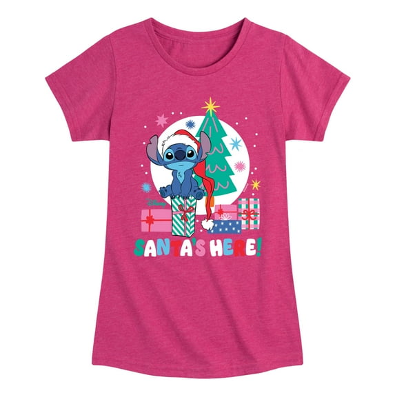 Lilo & Stitch - Santas Here - Girls Fitted Short Sleeve Tee