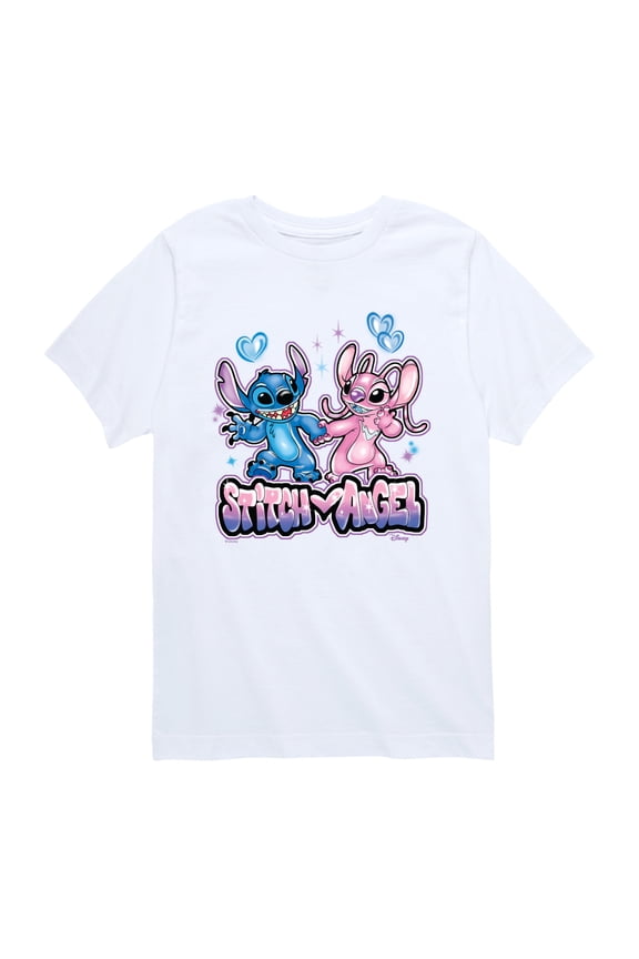 - Stitch And Angel Graffiti - Youth Boys Short Sleeve Graphic T-Shirt