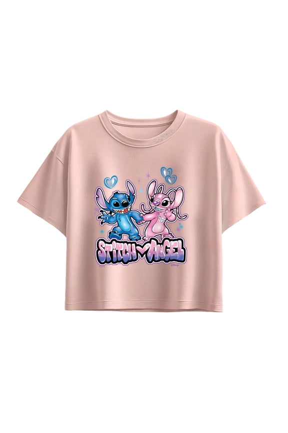 - Stitch And Angel Graffiti - Youth Girls Boxy T-Shirt