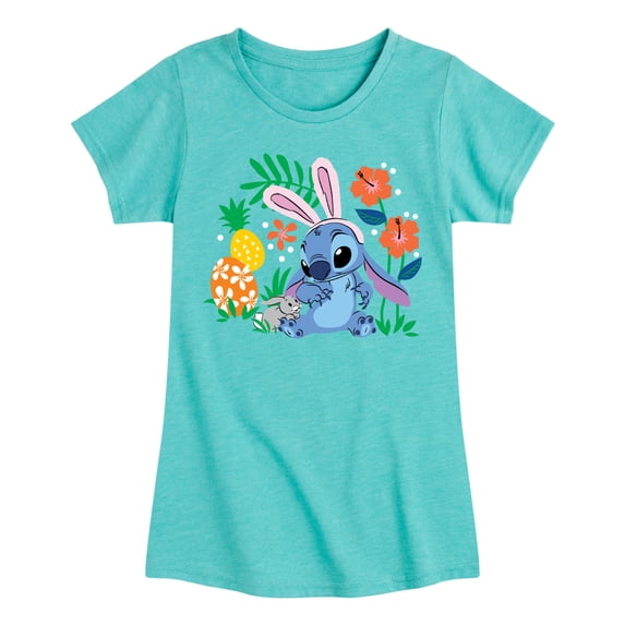 Lilo & Stitch - Stitch Bunny Flowers - Youth Girls Fitted Short Sleeve T-Shirt