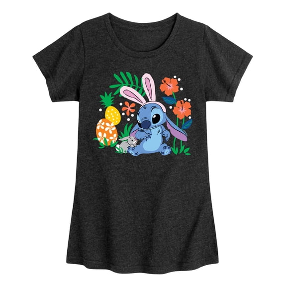 Lilo & Stitch - Stitch Bunny Flowers - Youth Girls Fitted Short Sleeve T-Shirt