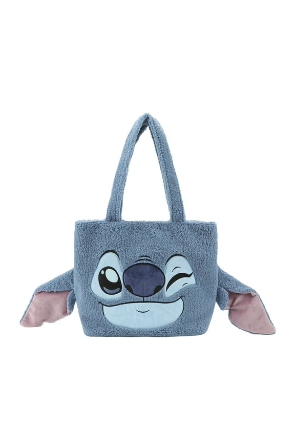 Lilo & Stitch Stitch Face Blue with 3D Ears 16" Plush shoulder bag large Tote Handbag