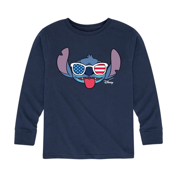 Lilo & Stitch - Stitch Flag Glasses - Youth Long Sleeve Graphic T-Shirt