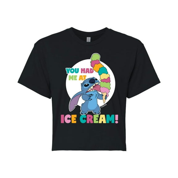 Lilo & Stitch - Stitch Had Me At Ice Cream - Juniors Cropped Cotton Blend T-Shirt