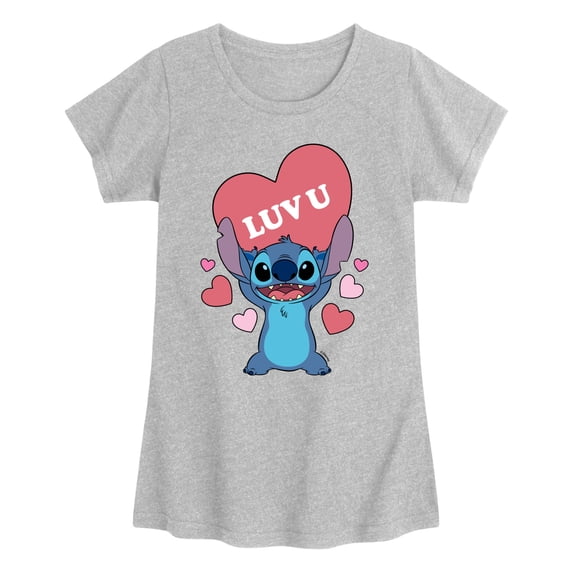 Lilo & Stitch - Stitch Luv Heart - Youth Girls Fitted Short Sleeve T-Shirt
