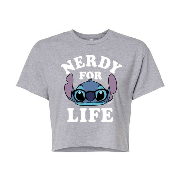 Lilo & Stitch - Stitch Nerdy For Life - Juniors Cropped Cotton Blend T-Shirt