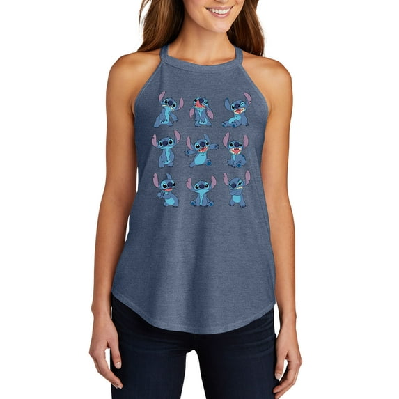 Lilo & Stitch - Stitch Pose Grid - Juniors High Neck Tank Top