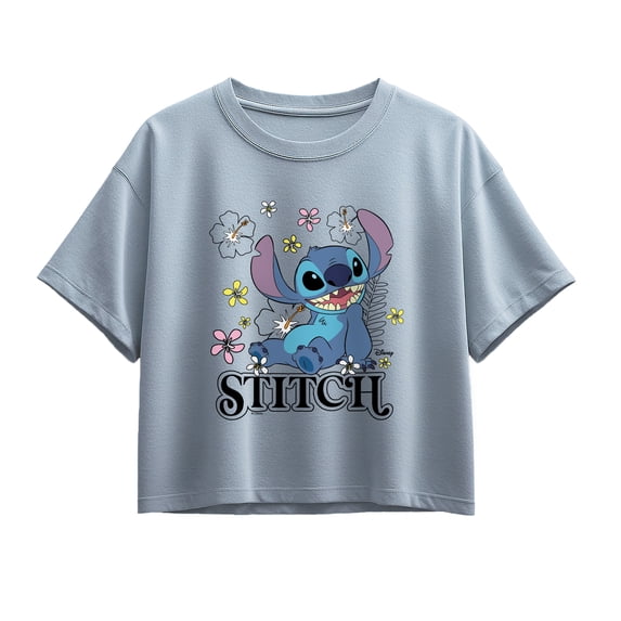 Lilo & Stitch - Stitch Sitting Floral - Youth Girls Boxy T-Shirt