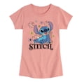 thumbnail image 1 of Lilo & Stitch - Stitch Sitting Floral - Youth Girls Fitted Short Sleeve T-Shirt, 1 of 4