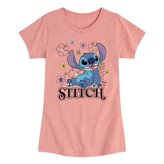 Lilo & Stitch - Stitch Sitting Floral - Youth Girls Fitted Short Sleeve T-Shirt