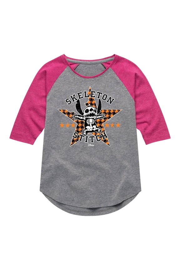 - Stitch Skeleton - Toddler And Youth Girls Raglan Graphic T-Shirt
