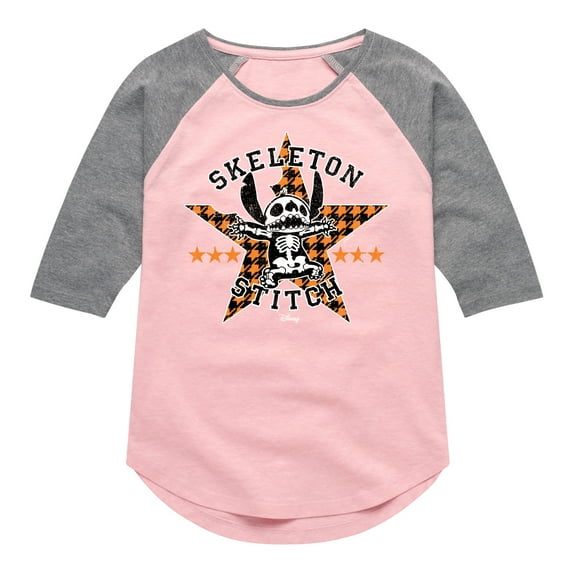 Lilo & Stitch - Stitch Skeleton - Toddler And Youth Girls Raglan Graphic T-Shirt