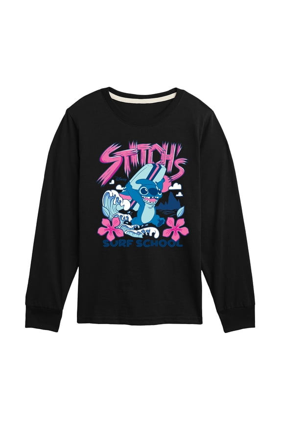 - Stitch Surf School - Youth Boys Long Sleeve Graphic T-Shirt