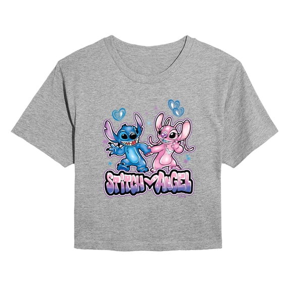 Lilo & Stitch - Stitch and Angel Graffiti - Juniors Cropped Graphic T-Shirt