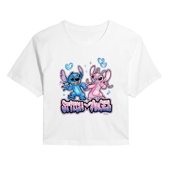 Lilo & Stitch - Stitch and Angel Graffiti - Juniors Cropped Graphic T-Shirt