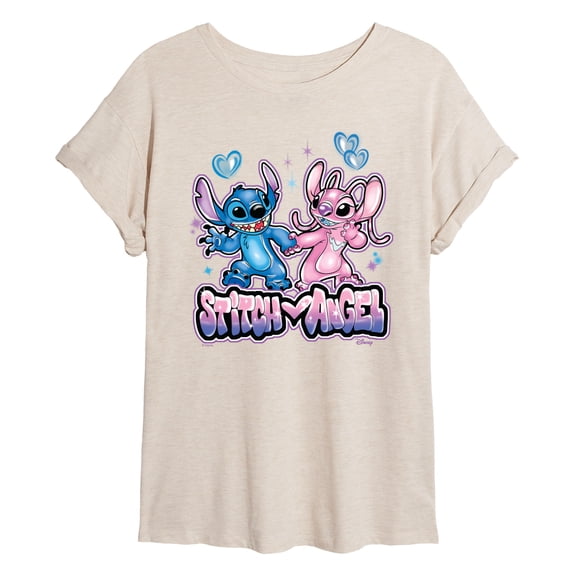 Lilo & Stitch - Stitch and Angel Graffiti - Juniors Oversized Graphic T-Shirt
