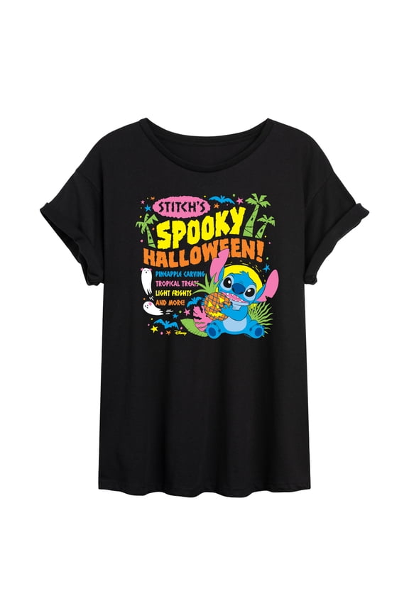 - Stitch's Spooky Halloween - Juniors Oversized Graphic T-Shirt