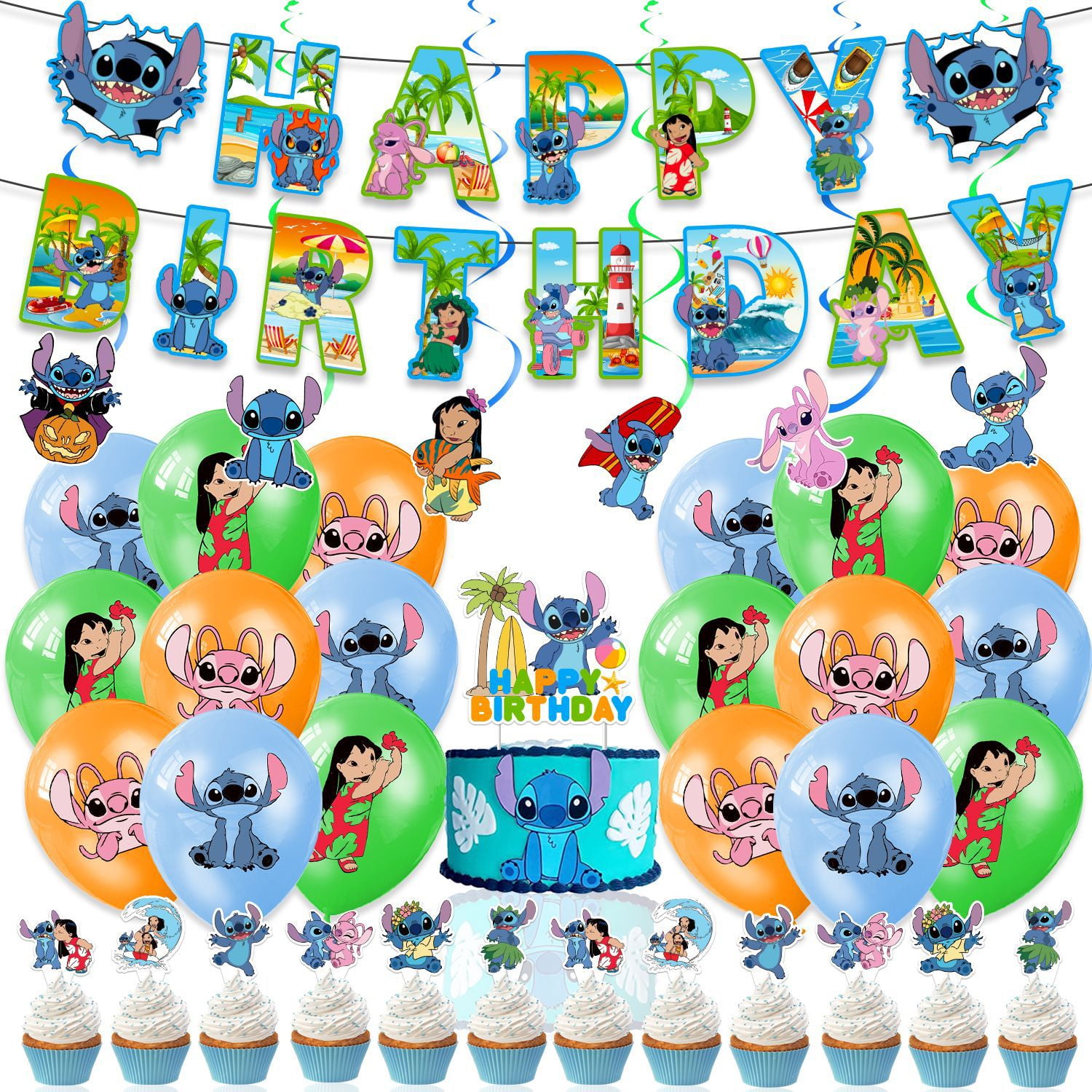 Stitch Cake Topper, Cupcake Toppers Happy Birthday Cake Topper Blue Cake  decorations, Lilo and Stitch Cake Topper Birthday Party Supplies