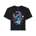 thumbnail image 1 of Lilo & Stitch - Valentine's Day Heart Eyes Stitch - Juniors Cropped Cotton Blend T-Shirt, 1 of 5