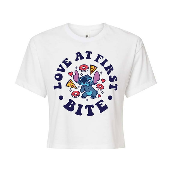Lilo & Stitch - Valentine's Day Love At First Bite - Juniors Cropped Cotton Blend T-Shirt