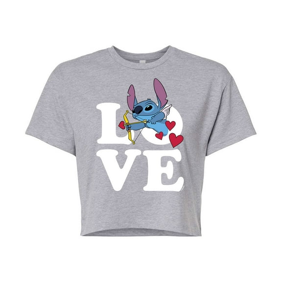 Lilo & Stitch - Valentine's Day Love Cupid Stitch - Juniors Cropped Cotton Blend T-Shirt