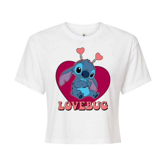 Lilo & Stitch - Lovebug Stitch - Juniors Cropped Cotton Blend T-Shirt