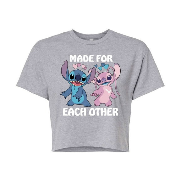 Lilo & Stitch - Valentine's Day Made For Each Other - Juniors Cropped Cotton Blend T-Shirt
