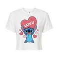 thumbnail image 1 of Lilo & Stitch - Valentine's Day Stitch Luv U Heart - Juniors Cropped Cotton Blend T-Shirt, 1 of 5